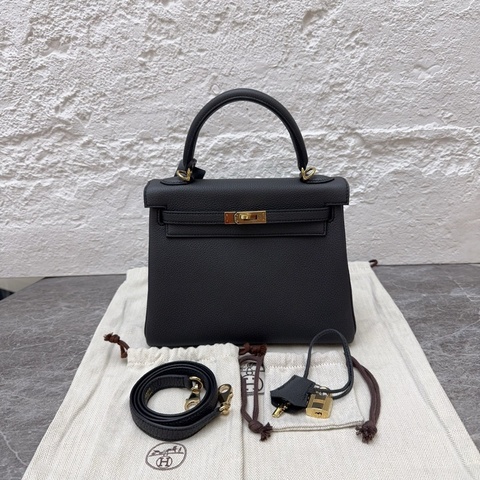 Hermes 愛馬仕 kelly25手提包肩背包斜挎包 石板灰金扣togo皮