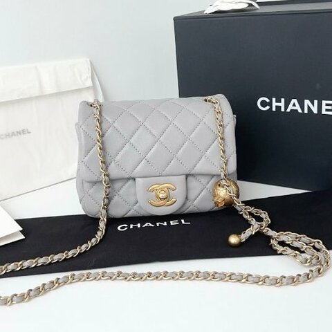 芯片款 香奈兒/Chanel CF灰色金球方胖子鏈條包