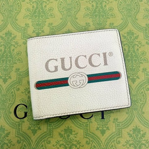 *SHIHNA名牌精品* Gucci 白色荔枝紋logo短夾