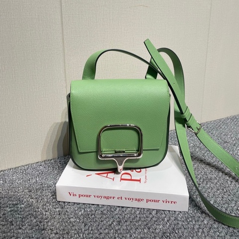 愛馬仕/Hermes Hermès Della Cavalleria mini牛油果綠 Epsom皮 銀扣 單肩包斜挎包