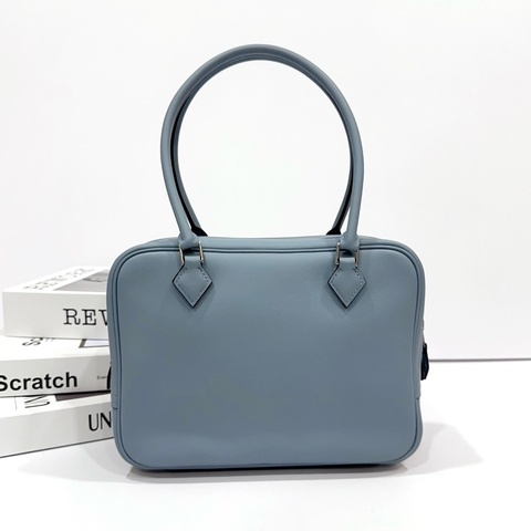 Hermes 愛馬仕 mini Plume 手提包肩背包Swift皮 亞麻藍銀扣