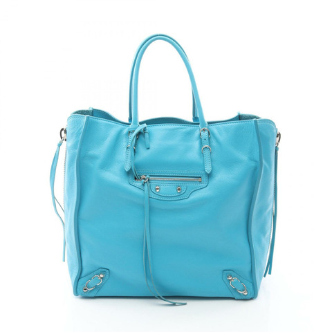 BALENCIAGA A5 紙手提包，皮革材質，淺藍色，二手女款