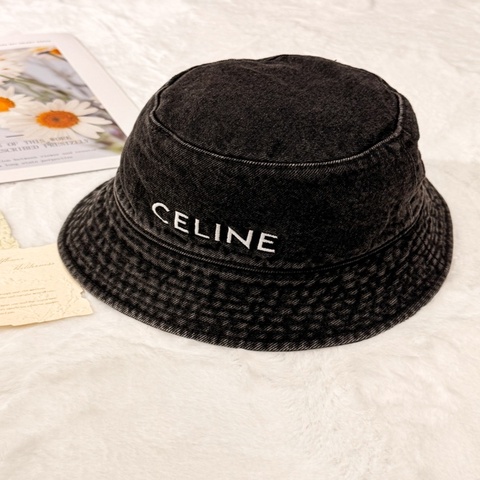 CELINE 水洗黑牛仔刺繡字母漁夫帽