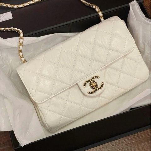 Chanel • 22c白金褶皺羊皮Cf 20 大Mini 芯片款✨