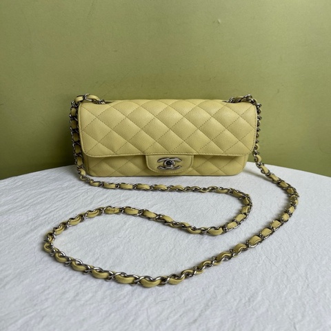 CHANEL/香奈兒 黃色銀扣cf大mini鏈條包