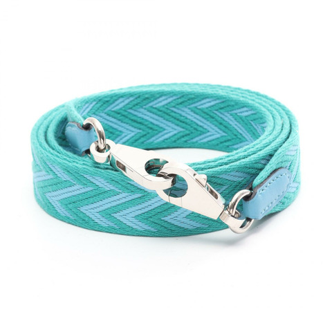 愛馬仕 Bandouliere Sangle Zigzag 肩帶帆布皮革綠藍色 SHW D