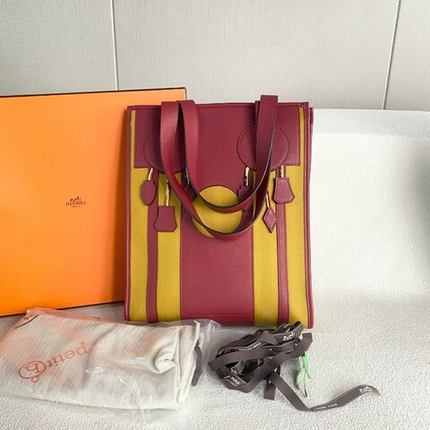 Hermes 追夢者petit H鈴鐺包紅拼琥珀黃 epsom皮拼帆布