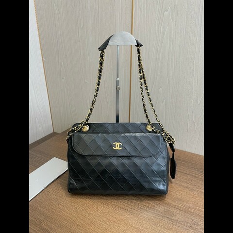 CHANEL/香奈兒 中古黑金羊皮單肩斜揹包
