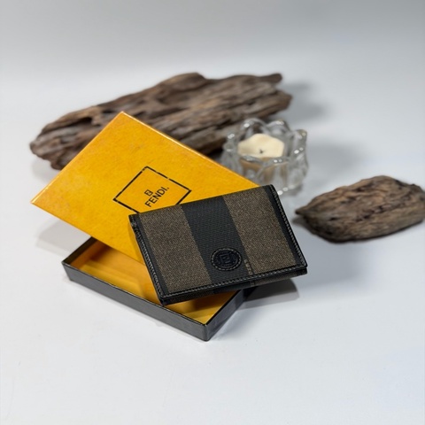 Fendi vintage 日本二手 中古復古古董經典老花 黑色皮革 三折皮夾 零錢包中夾短夾