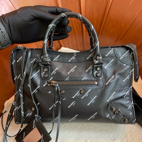 Balenciaga 巴黎世家 黑色字母logo滿印限定機車包手提包肩背包斜挎包