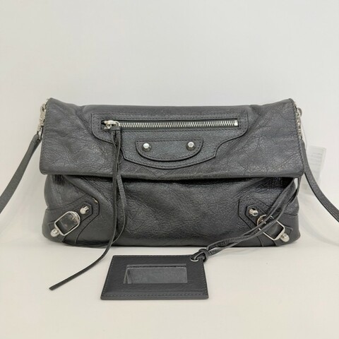 Balenciaga 灰色油蠟皮機車woc單肩斜挎包