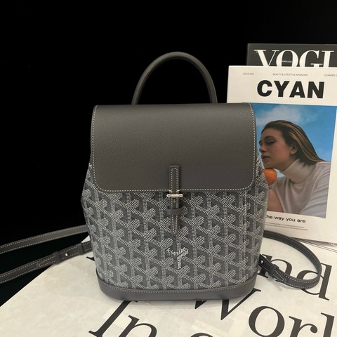 戈雅Goyard Alpin Mini 後背包 灰色老花手提包雙肩包 銀扣