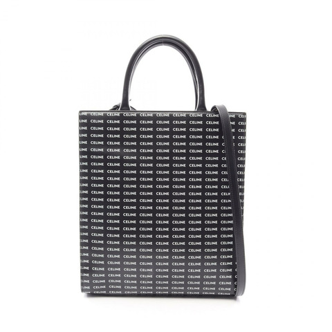 CELINE 小號筆電 Cabas Triomphe 2WAY 手袋 191542 帆布皮革 黑白