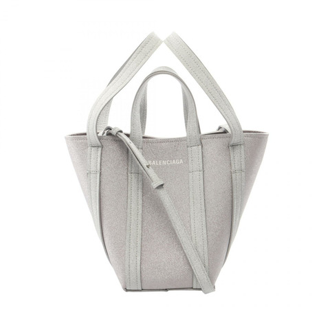 BALENCIAGA Everyday XS 南北雙向手袋 672793 PVC塗層帆布皮革 銀色 二手 女士