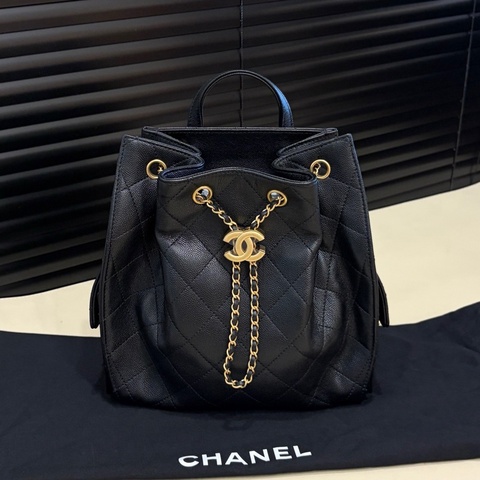 Chanel香奈兒 黑金荔枝牛皮25bag小號雙肩包後背包手提包 芯片款