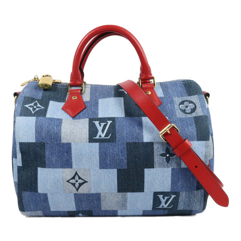 LOUIS VUITTON Monogram Denim Speedy Bandouliere 30 Square Patchwork手挽肩背兩用袋