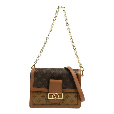 LOUIS VUITTON Monogram/Monogram Reverse Dauphine MM金扣手挽肩背兩用袋棕色