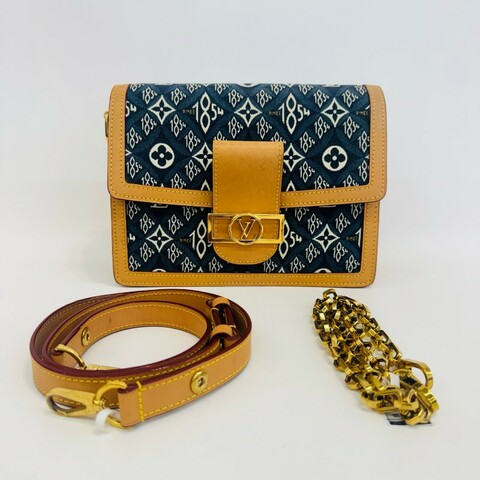 Louis Vuitton 達芙妮中號1854系列藍色帆布配植鞣革單肩斜挎包