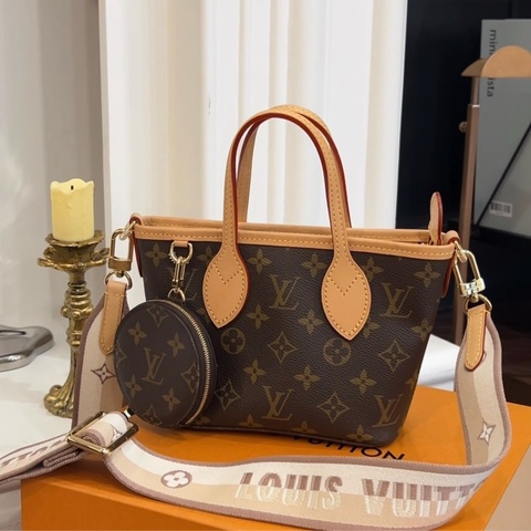 LV M46705/晶片款 NEVERFULL BB 奶茶背帶包