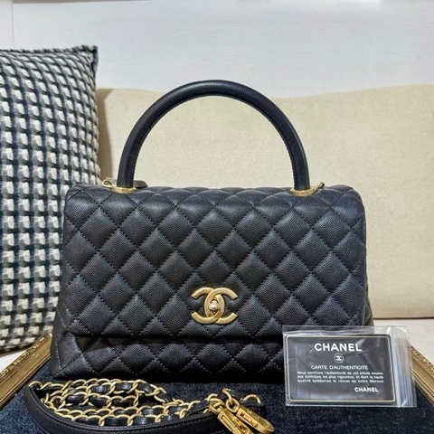 CHANEL Classic Coco Handle 29 黑色 Caviar 荔枝牛皮 × 復古金色五金