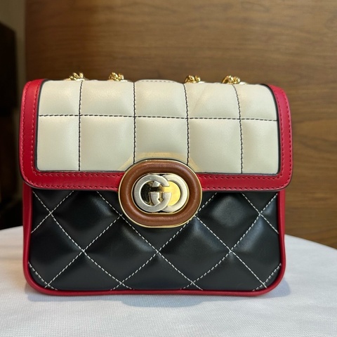 古馳/Gucci Gucci Deco系列 鏈條包 黑色和白色絎縫皮革