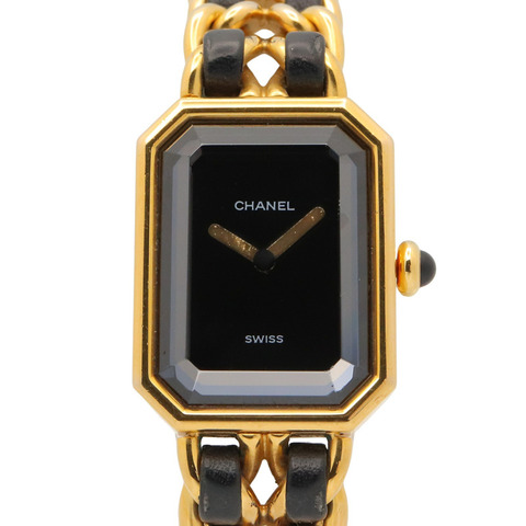香奈兒 (Chanel) CHANEL Première 系列腕錶，鍍金 (GP)，皮革錶帶，女士，黑色，H0001
