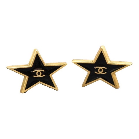 CHANEL Vintage 01P 黑金星星耳夾