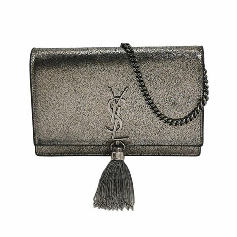 Saint Laurent Kate凱特包小號銀灰色皮質純色流蘇YSL標誌斜背包單肩包