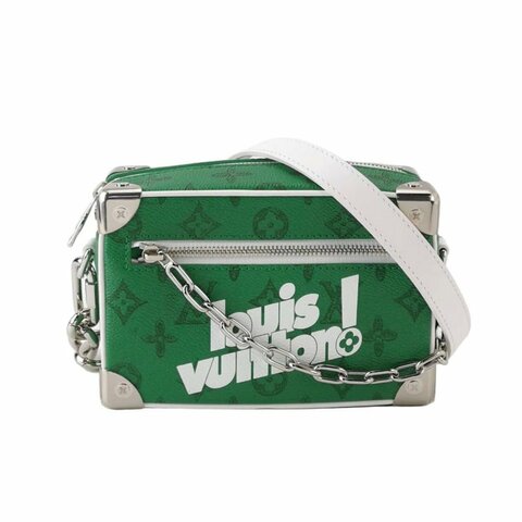Louis Vuitton (LV) Soft Trunk迷你綠色牛皮老花鉚釘包角斜背包晶片款