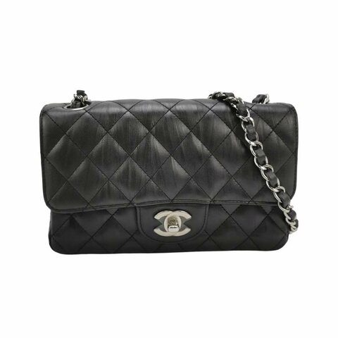 Chanel Classic Flap 季節限定款大mini深灰牛皮菱格絎縫雙C扣皮穿鏈斜背包單肩包