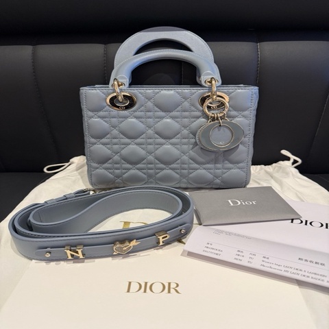 DIOR/迪奧  藤格紋四格 羊皮  雲霧藍 尺寸：20* 8*16.5