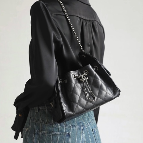 近新🖤香奈兒Chanel 黑銀荔枝皮25bag mini AS5631