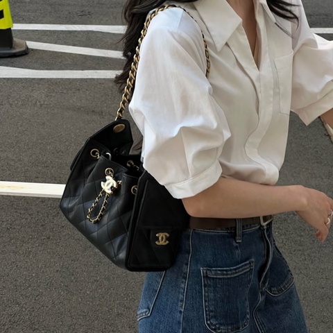 (付訂）近新🖤香奈兒Chanel 黑金荔枝皮25bag mini AS5631