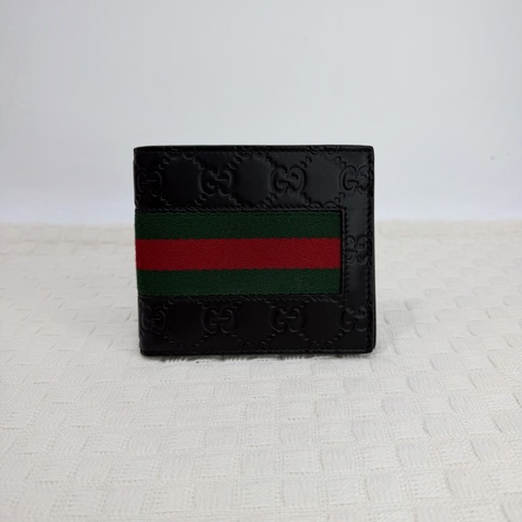 Gucci 黑牛皮GG壓紋短夾