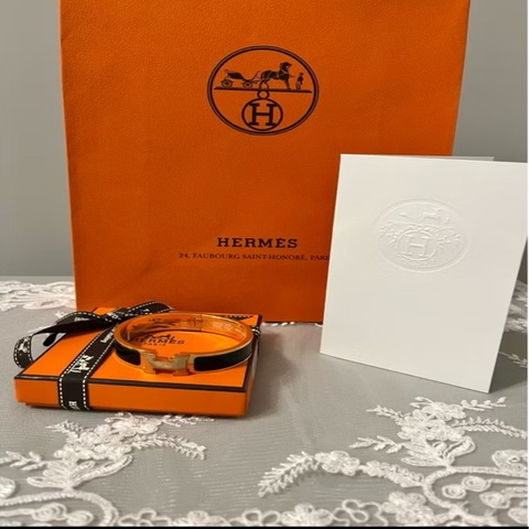 HERMÈS 愛馬仕 Clic H 黑色琺瑯手環 金釦｜近全新｜完整盒裝附件｜經典百搭