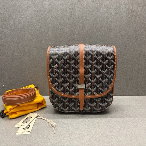 Goyard戈雅 黑色老花 拼棕色 Y字老花郵差包 小號 小號，男女同款，size：22*16*7cm。附件：肩帶、塵袋