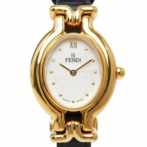 Fendi Orologi 雙指針腕錶 640L 石英白色錶盤不鏽鋼皮革女錶 FENDI