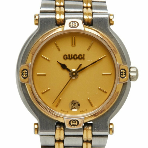 Gucci GG 9000L 石英錶，金色錶盤，金屬鍍層，女錶
