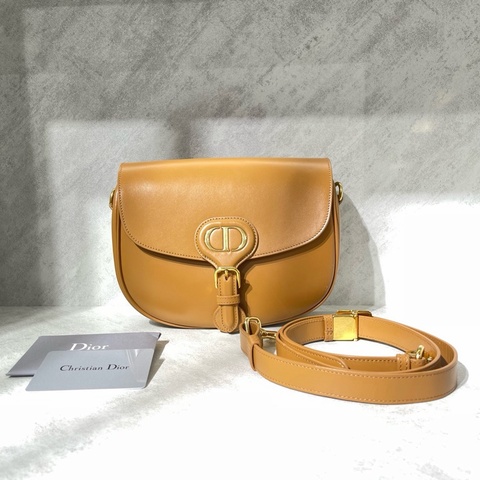 Dior迪奧 Bobby金棕色金扣光面牛皮單肩斜挎包，中號，26*8.5*20