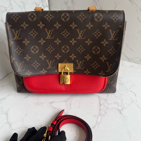 Lv marignan老花拼紅色鎖頭郵差包