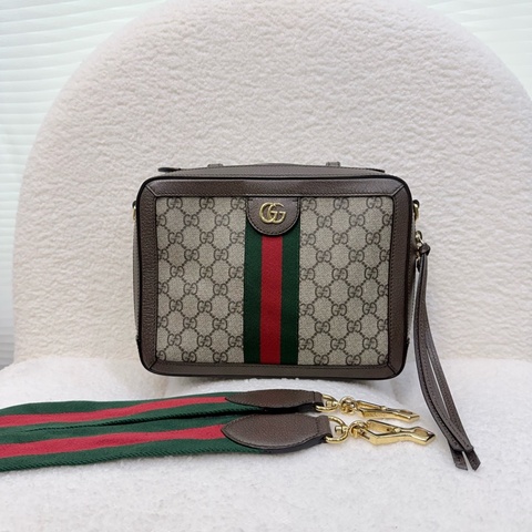 Gucci原花拚咖牛皮ophidia方形手提包