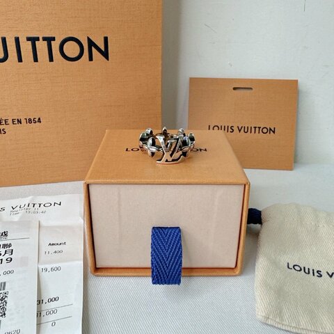 LV 全新Flower Puffy Chain純銀男戒