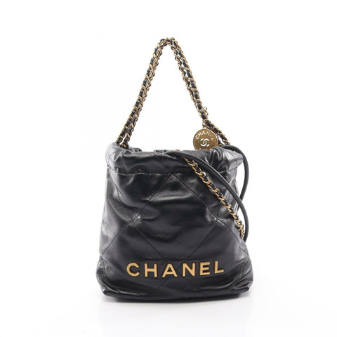 香奈兒 (CHANEL) 22 迷你兩用肩背包 AS3980 黑色皮革 二手 女士