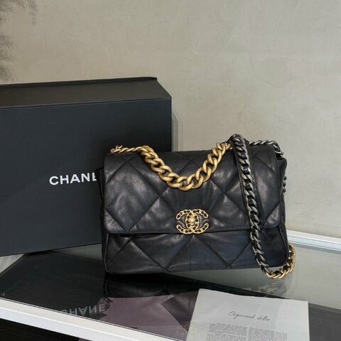 CHANEL 19 Bag 菱格紋羊皮手提肩背包 30 - 黑金28開