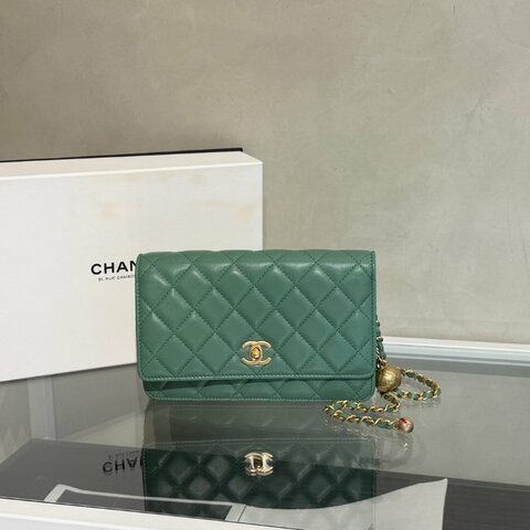 CHANEL 23C經典羊皮WOC - 金球綠金