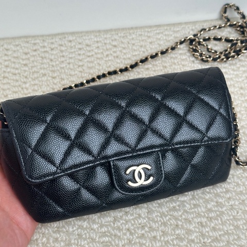 香奈兒 chanel 眼鏡盒荔枝紋牛皮金色金屬黑色