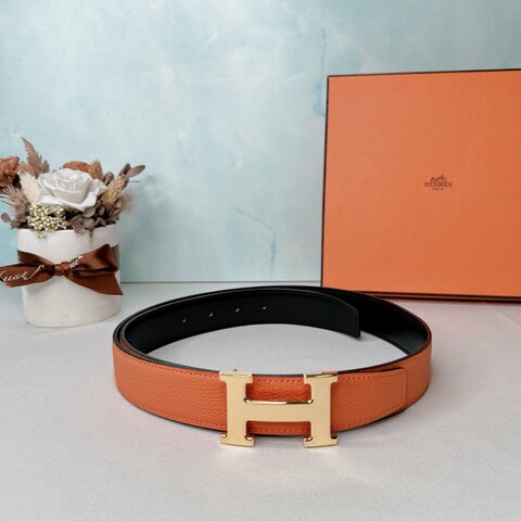 HERMES Constance H金扣皮革雙面皮帶