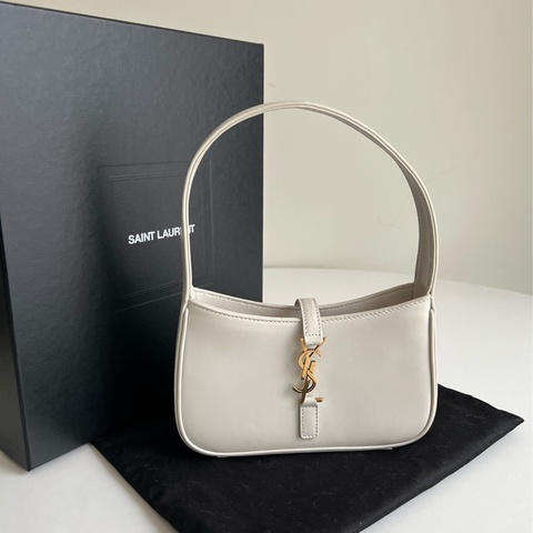 YSL Saint Laurent LE 5A7 迷你小牛皮肩背腋下包復古白