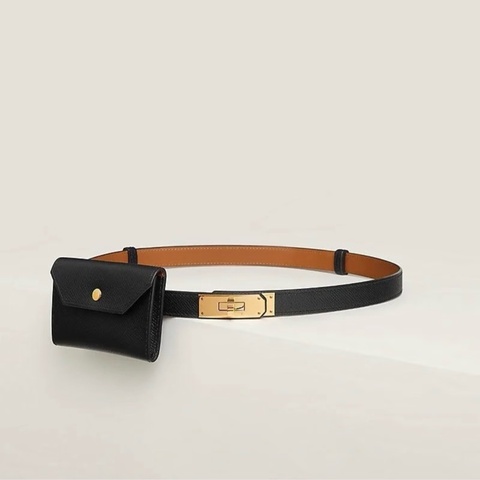Hermes Kelly Pocket 黑金epsom 皮腰帶 皮帶 belt