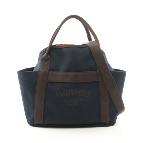 HERMES Sac de Pansage 新郎肩托特包 Toile V 型帆布海軍藍二手 C